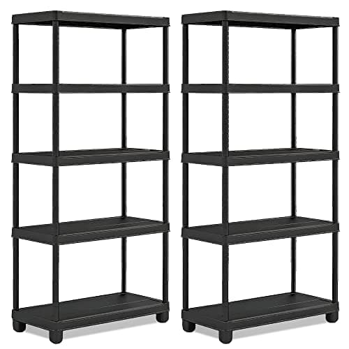 Image of Vivo Technologies 2 x 5 Tier Heavy Duty Plastic Shelving Unit Storage Racking Shelves For Garage Warehouse Shed Kitchen (2 Pack)