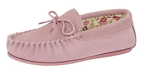 Image of Ladies Real Suede Leather Moccasin with Hardwearing Sole (7 UK, Pink)