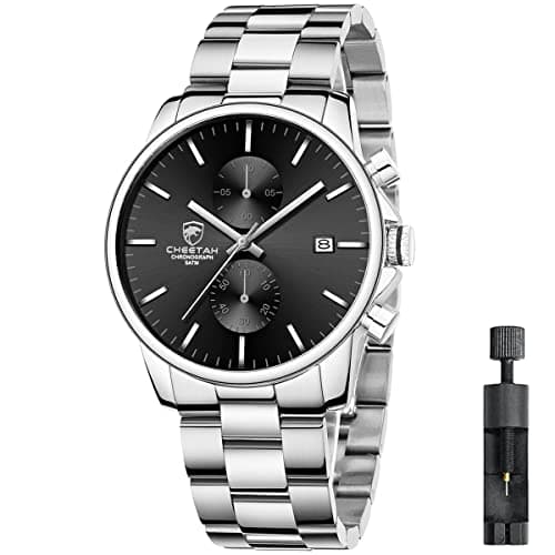 Image of Affute Watches Men with Casual Waterproof Chronograph Quartz Watch Made of Stainless Steel and Metal, Auto Date in Colourful Hands - Silver Black