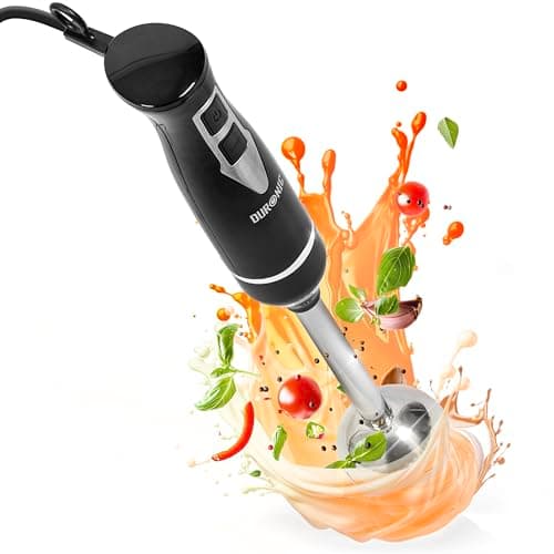 Image of Duronic Electric Hand Blender HB35B - Handheld Stainless Steel Immersion Stick Shaft, 350W Power, Lightweight Ergonomic Design with Versatile Dual Blades for making Smoothies, Soups or Baby Food