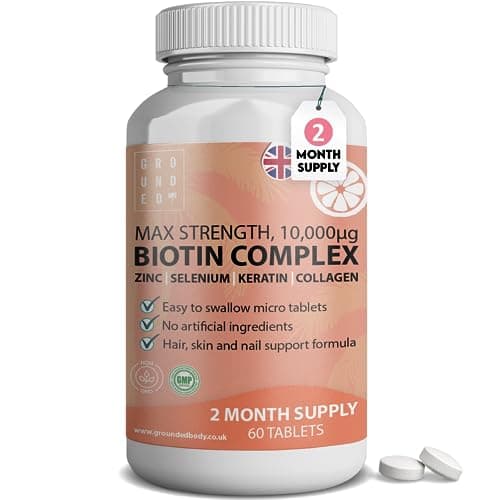 Image of Hair Growth Biotin Complex 10,000mcg with Marine Collagen, Selenium, Keratin & Zinc | x60 Tablets | Hair Growth, Thickness, Strength & Volume | Men & Women Hair Support Supplement