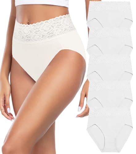 Image of Wealurre Underwear Women High Waist Cotton Knickers Ladies Panties Full Coverage Briefs Multipack(6005 White,L)