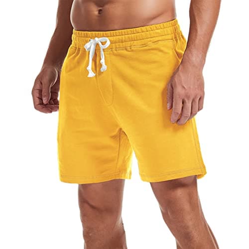 Image of Amy Coulee Mens Sweat Shorts 5.5 Inch Workout Drawstring Cotton Casual Shorts with Pockets (S, Yellow)