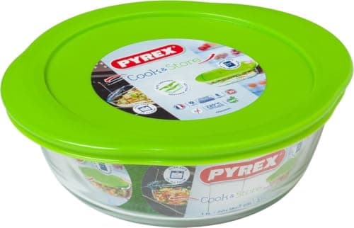 Image of Pyrex Cook and Store 4 in 1 Round Dish 20 cm With Lid,Green,1 Litre