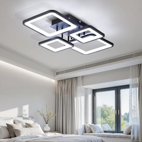 Image of Warmiehomy Modern Ceiling Light LED,66W Living Room Ceiling Lights,62CM Cool White 6500K,4 Square LED Ceiling Lighting for Bedroom Kitchen Hallway,Black