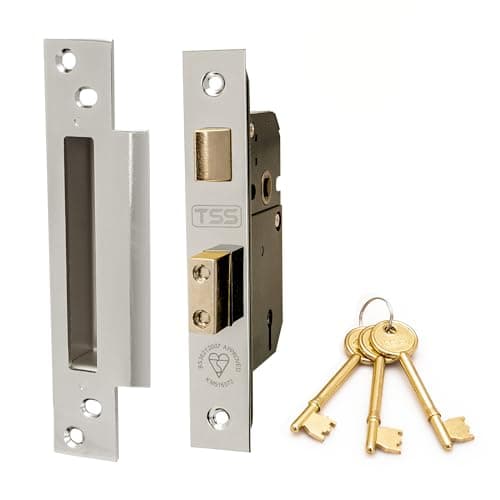 Image of TSS High Security 5 Lever British Standard Mortice Sashlock with 3 Keys and Fixings, 2.5" (68mm) Polished Chrome, Insurance Approved for External Doors, British Standard BS3621:2007