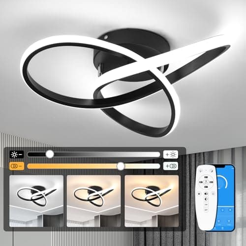 Image of EIDISUNY Led Ceiling Light Dimmable, Modern Led Ceiling Lamp with Remote Control, Minimalist Black Ceiling Lights for Bedroom Kitchen Living Room Dining Office Hallway - 42W, Black, 40cm, 3000K-6000K