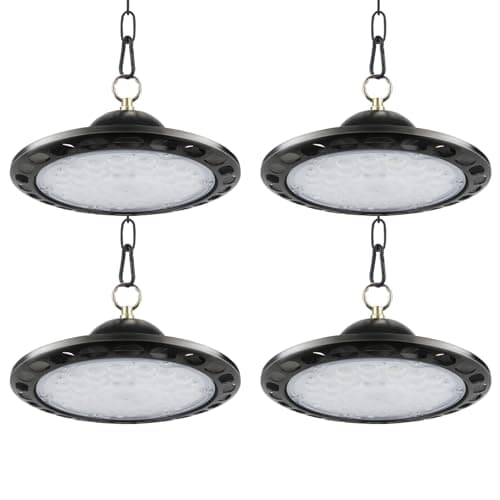 Image of 100W UFO LED Workshop Light, 12800LM 6000K Super Bright 4 Pack LED High Bay Light, IP66 Waterproof Pendant Light, Industrial Workshop Lamp for Garages, Halls, Warehouses, Workshops, Factory Lighting