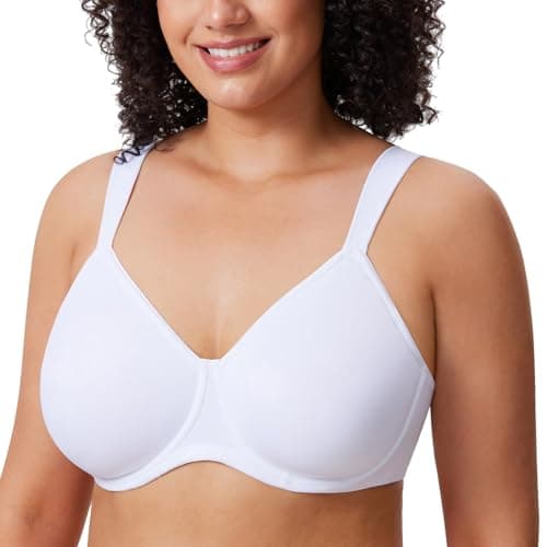 Image of DELIMIRA Women's Non-Padded Minimiser Bras Full Coverage Seamless Underwire Plus Size Smooth T Shirt Bra White 36F