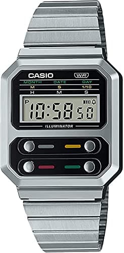 Image of Casio A100 Series Digital Wristwatch, Reproduction Design, Men's, Overseas Model, Silver A100WE-1A, Bracelet Type
