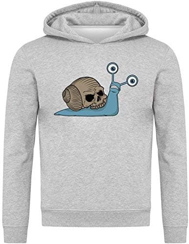 Image of Snail Skull Spooky Skeleton Head Graphic Unisex Pullover Hoodie Large Gray