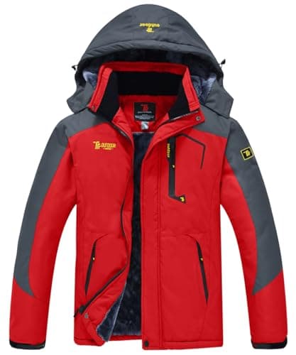 Image of donhobo Men's Fleece Jacket Winter Waterproof Warm Ski Jackets Windproof Coat with Zip Pockets Hood(Red,L)