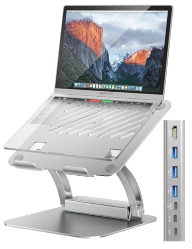 Image of tounee Laptop Stand with Detachable USB-C Hub, 100W PD Charging, 4K@60Hz HDMI, 3 USB Ports, Ergonomic Laptop Holder Docking Station for 10-17" Laptops, MacBook & More - Silver