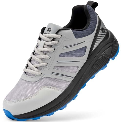 Image of FitVille Wide Fit Mens Trail Running Shoes Breathable Hiking Trekking Trainers Arch Support Walking Shoes, Graphite Waves with Slate Noir, 8, Wide