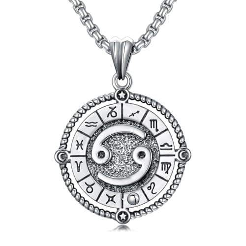 Image of ROMANTICWORK Cancer Zodiac Necklace 12 Constellation Horoscope Astrology Pendant Necklace 925 Sterling Silver Zodiac Sign Jewellery Gifts for Men Women