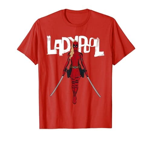 Image of Marvel Studios Deadpool & Wolverine Ladypool with Swords T-Shirt, Men, Red, X-Large