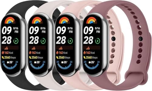 Image of Zoye 4 PCS Sport Straps Compatible with Xiaomi Mi Band 10/9/8, TPU Waterproof Strap for Xiaomi Smart Band 10/9/8 Bracelet Women Men, Mi Band 10 Bracelets Wristbands for Mi Fit 9 Straps (Pack B)