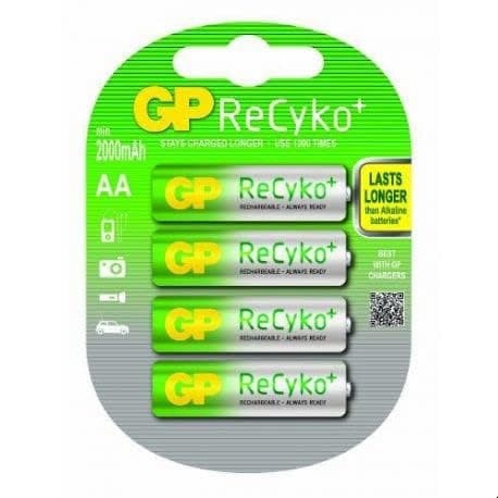 Image of Recyko GP rechargeable battery + GP210AAHCBE-2AGBW4 / AA blister with 4 AA rechargeable recycle + 2000 mAh green