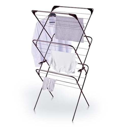 Image of Minky 3 Tier Essentials Indoor Clothes Airer, 14m Drying Space, Holds Up to 15kg, Foldable Clothes Airer, Drying Rack with Hanger Corners & Non-Slip Feet, Black