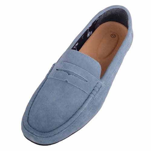 Image of ABSOLUTE FOOTWEAR Mens Genuine Leather Suede Casual Loafer Slip On Shoes, Blue, UK 7 / EU 41