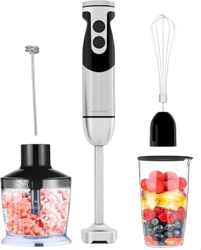 Image of MegaWise Pro Titanium Reinforced 5-in-1 Immersion Hand Blender, Powerful Motor with 80% Sharper Blades, 12-Speed Corded Blender (Black)