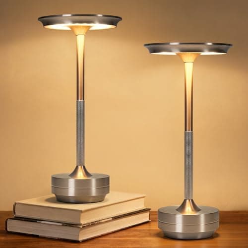 Image of Cordless Table Lamp Set of 2,Rechargeable Touch Lamps Bedside Lamps,3000-6000k Dimmable Waterproof Wireless LED Table Lamp,Protable Battery Operated Lamp for Home Shower Bedroom Living Room (Silver)
