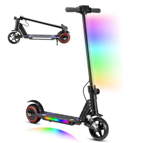 Image of scoot4kids Kids Electric Scooter, Ages 6-12,130W Motor, 14 km/h Max Speed, 8 km Range, Colorful LED Lights, Foldable Design, Safe E-Scooter for Boys and Girls, Gift for Children and Teens (Black)