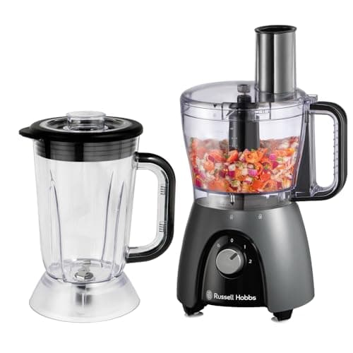 Image of Russell Hobbs Food Processor [Blender/Chopper/Vegetable Grinder/Slicer] Electric Blender (Kneading, Cutting, Chopping and Shredding, Dishwasher Safe Parts, 900W Peak Power) Matte Char