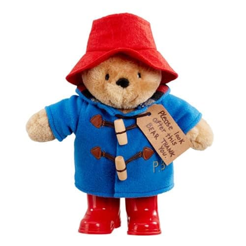 Image of Rainbow Designs Classic Paddington Bear with Boots - 25cm Standing Plush Character - Soft & Cuddly Paddington Teddy Bear with Iconic Duffle Coat, Bush Hat & Shiny Red