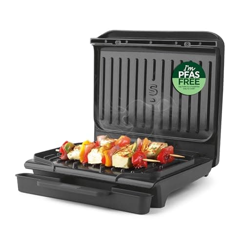 Image of Salter ActiGrill Compact – 2 Portion Small Health Grill, Floating Hinge To Cook Thicker Pieces Of Food & Deep Fill Paninis, Non-Stick Cooking Plates, Automatic Temperature Control, PFAS-Free, 850W