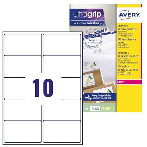 Image of AVERY - 150 Custom White Self-Adhesive Address Labels - No Jam - Format 99.1 x 57 mm - Laser Printing