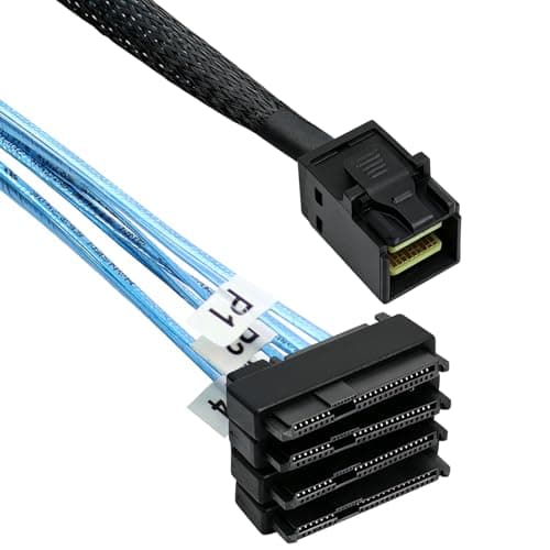 Image of ZESTRO Internal Mini SAS HD SFF-8643 to 4x 29-Pin SFF-8482 Cable with 15-Pin Power Port, High-Speed 12Gbps Server Data Transfer Cord for Hard Drive Storage Array and RAID Controller, 1M
