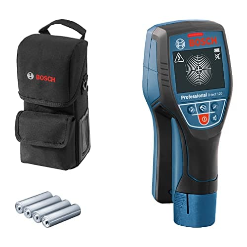 Image of Bosch Professional Wall Scanner D-tect 120 (4 x AA Batteries, max. Detection Depth Plastic Pipes/Wooden Studs/Live Cable/Magnetic Metal/Non-Magnetic Metal: 60/38/60/120/120 mm, Protective Bag), Blue