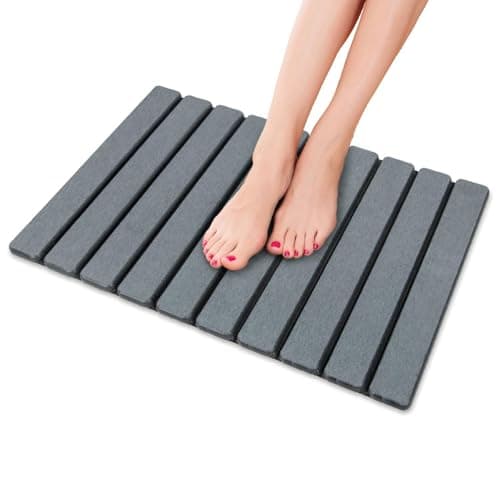 Image of iHomara Stone Bath Mat, Foldable Natural Diatomaceous Earth Non-Slip Bath Mat, Quick Drying, Super Absorbent, 60 x 39 cm Shower Floor Mat for Bathroom, Home and Kitchen