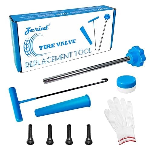 Image of ZERINT Tyre Valve Change Tool Set Valve Stem Core Quickly Replacement Tool Kit for Cars Trucks ATVS with 4Pcs TR414 Valve Stems, Lubricant Grease & Gloves