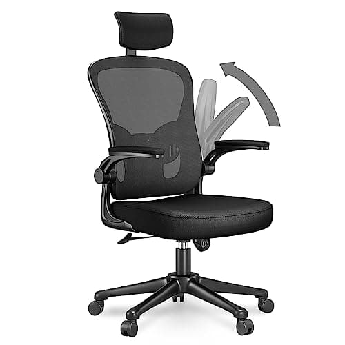 Image of rattantree Office Chair, High Back Desk Chair with Headrest, Ergonomic Computer Adjustable Flip-up Armrest & Lumbar Support, Executive Manager For Home Office - Black