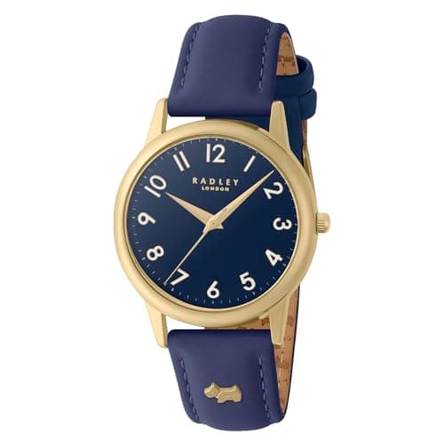 Image of RADLEY Women's Gold Plated Ink Blue Leather Strap Analogue Quartz Watch RY21726