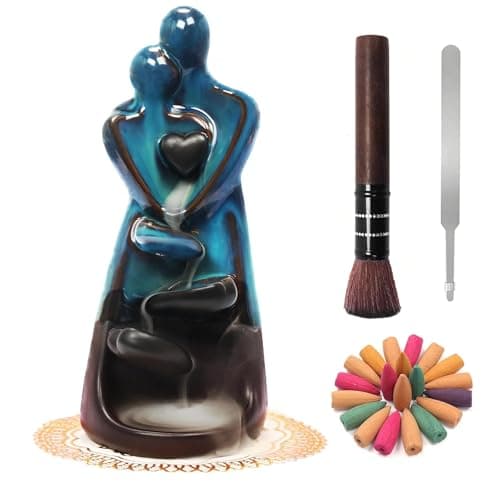 Image of RAYNEAY Waterfall Landscape Backflow Incense Burner with 20PCS Cones, Zen Ceramic Smoke Waterfall Incense Cones Holder for Relaxation Meditation, Including Tweezers, Cleaning Brush, Incense Burner Mat