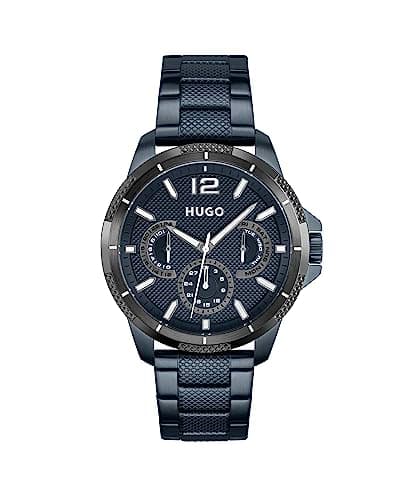 Image of HUGO Analogue Multifunction Quartz Watch for Men #Sport Collection with Blue Stainless Steel Bracelet - 1530194