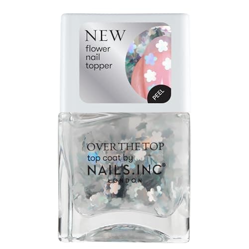 Image of Nails Inc Over The Top, Partying In Piccadilly, Silver Flowers, Confetti, Top Coat, Glossy, No Chip, Long Lasting, Quick Dry, Air Dry, Professional Manicures & Pedicures, Vegan Nail Polish, 14 ML