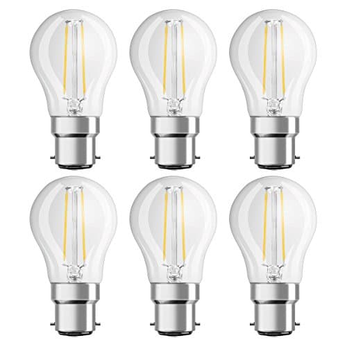 Image of OSRAM LED Retrofit Classic P/LED lamp, Classic mini Ball Shape, Retro Design, in Filament Style, with Bayonet Base: B22d, 2.10 W, 220…240 V, 25 W Replacement, Clear, Warm White, 2700 K, 6x1pack