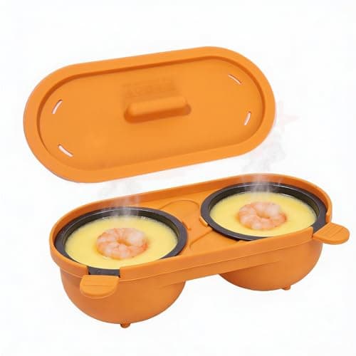 Image of HeMaSe Microwave Egg Poacher, Poached Egg Cooker 2 Cavity Edible Silicone, Non-Stick Dishwasher Safe, Kitchen Cooking Gadget, Orange