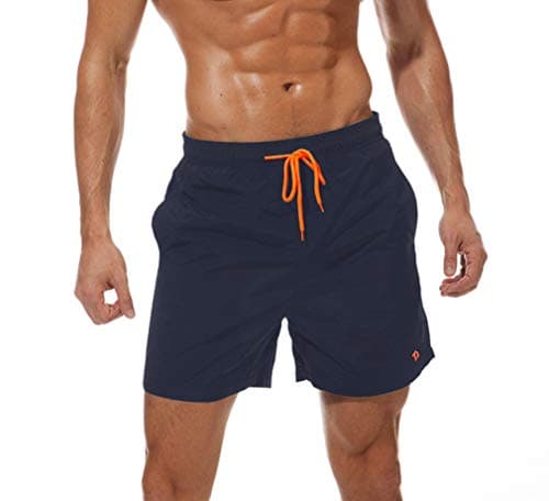 Image of Tansozer Mens Swimming Shorts with Pocket Board Shorts Waterproof Quick Dry Beach Shorts Swim Trunks Summer Casual Surf Shorts Mesh Lining Dark Blue S