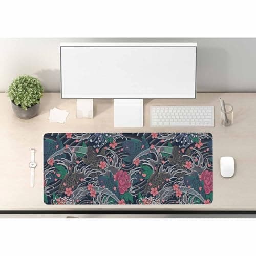 Image of Woutay Gaming Mouse Pad,Japanese Wave and Carp Illustration,Soft Smooth Surface and Non-Slip Rubber Base Soft Cloth Mouse Pad