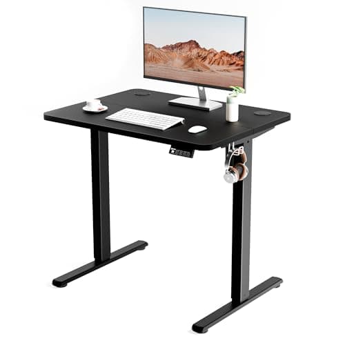 Image of ERGOMAKER Electric Height Adjustable Standing Desk 80x60cm (31.5"x23.6"), Sit Stand Desk with Splicing Top for Home Office (Black Frame + Black Desktop)