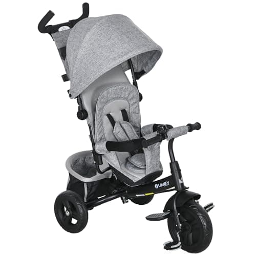 Image of HOMCOM 6 in 1 Trike, Kids Tricycle, Pedal Push Bike w/Push Handle, Removable Canopy, 5-point Safety Belt, Storage, Cushion, Footrest, Brake, for 1-5 Years Toddler, Grey