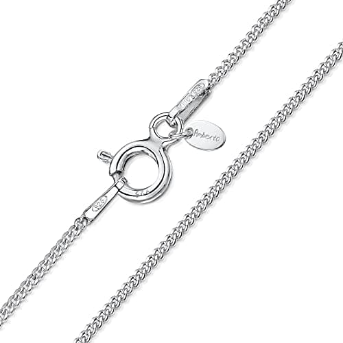 Image of Amberta 925 Sterling Silver 1.1 mm Curb Chain Necklace Size: 14 16 18 20 22 24 inch / 36 40 45 50 55 60 cm (20inch/50cm)