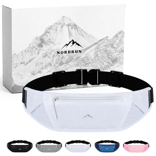 Image of Nordrun® Adjustable & Waterproof Running Belt for Women & Men | Running Waist Pack Fits All Phones | Running Phone Holder | Sports Waist Bag | Running Belt (White)