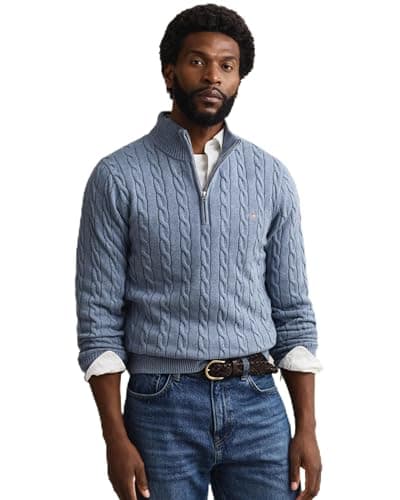 Image of GANT Cotton Cable Half Zip Faded Denim