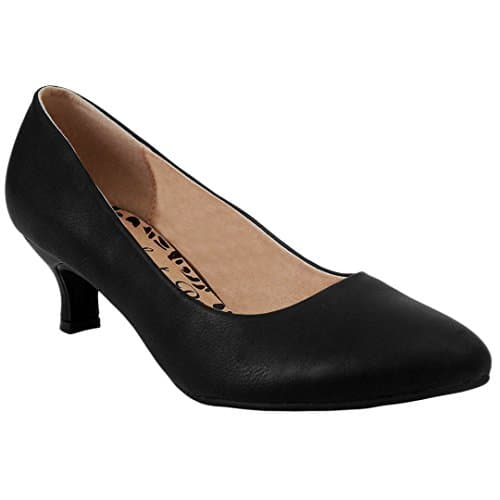 Image of Comfort Plus▒▒Ladies Kitten Heels Womens Flexi Sole Court Shoes Pumps Wide E Fitting Classic Casual Formal Wider Fit Work Office Comfy Smart Comfortable Slip On Shoe Low Mid Heel,Black / Matt,7 UK